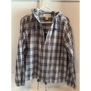 ORVIS Plaid Full Zip Hooded Lightweight Shirt Outdoor Size M Gorpcore